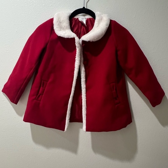 Max Studio Kids Girls Red Christmas Jacket with White Trim, bow accents, EUC 5/6 - Picture 1 of 8